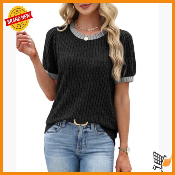 Short Sleeve Textured Tunic Top Business Casual Blouse Regular Fit - Picture 3 of 5